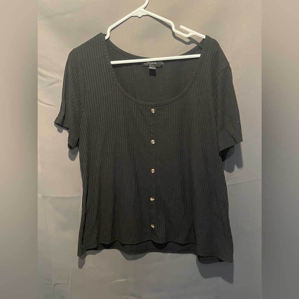 4/$25 bundle deal- Forever 21 Black Ribbed Button-Front Blouse